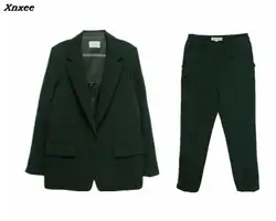 2019 Бизнес Для женщин карандаш брюки костюмы 2 шт наборы черный однотонный блейзер + карандаш брюки Офисные женские туфли жакет с разрезом