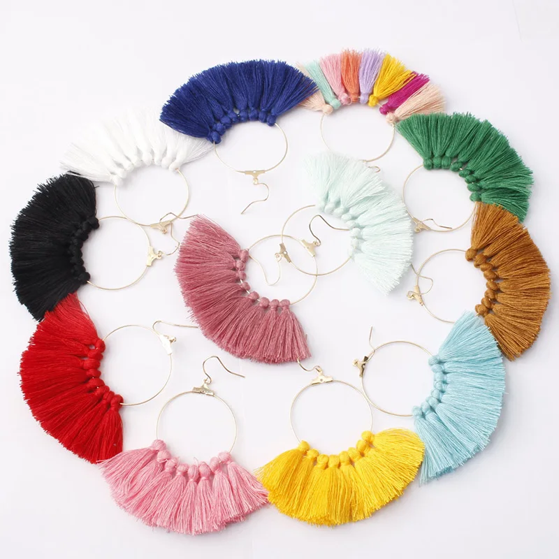 

Pure Colors Retro Long Tassel Hook Earring 1Pair Bohemian Women High Quality New Hot Vintage Big Circle Jwelry Gift