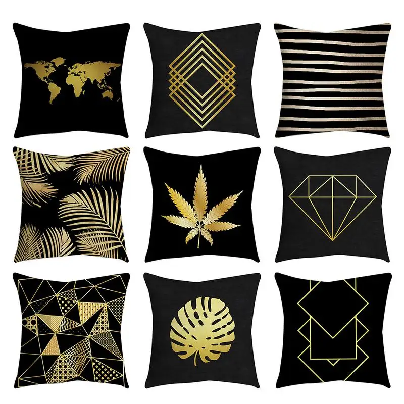 

geometric pillow case 45*45 Pillow case cover Cushion Black Gold Polyester Pillowcase Sofa Cushion Cover #EW