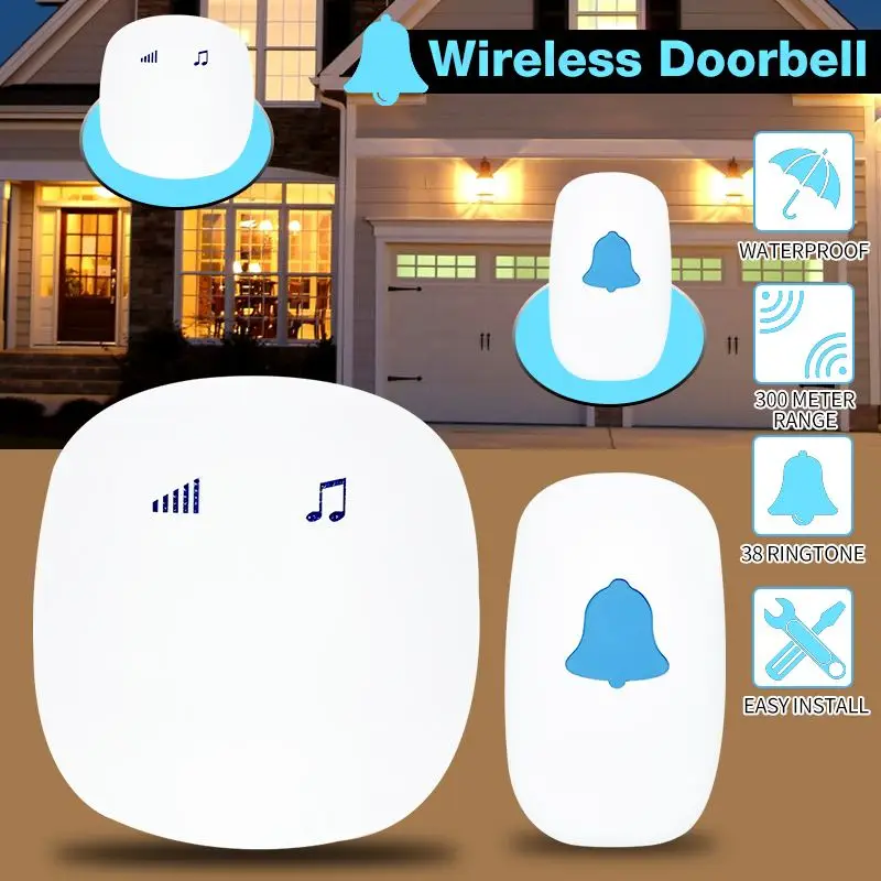 

Wihte Welcome Wireless Doorbell Intelligent Smart Doorbell 38 Songs Optional Waterproof Button With battery Tool Kit