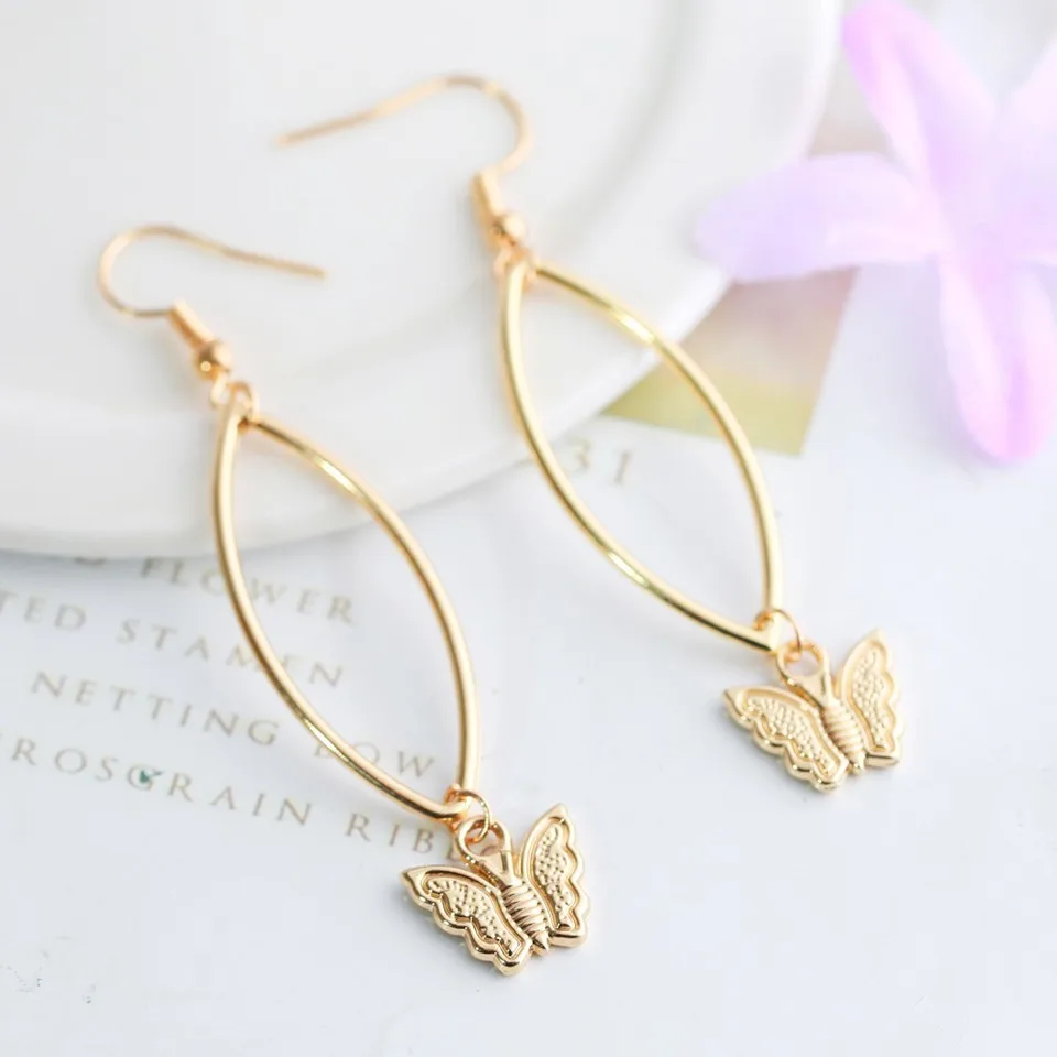 

New Elegant Butterfly Pendant Women Drop Earrings Long Fashion Jewelry For Women Romantic Wedding Earrings Jewelry