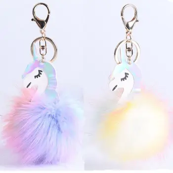 

Creative Fluffy Unicorn Keychain Pompom Fur Car Key Chain Bag Pendant Key Ring Abundant