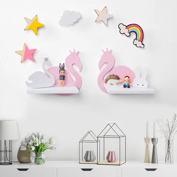 

Ins Nordic Lovely Wood Swan Wall Shelves Wood Wall Hanger Clapboard For Book Keys Cloths Children Baby Room Storage Rack Decor