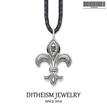 

Leather Rope Necklace Skull Lily Fleur-de-lis, 2018 Fashion 925 Sterling Silver Jewelry Punk Gift For Men Women Boy Girls
