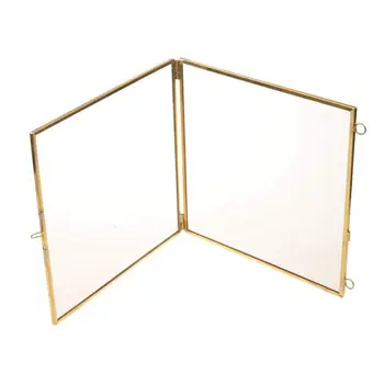 

Vintage Hanging Metal Photo Frame + Glass and 2 Glass Side gold + transparent 16 x 16 cm