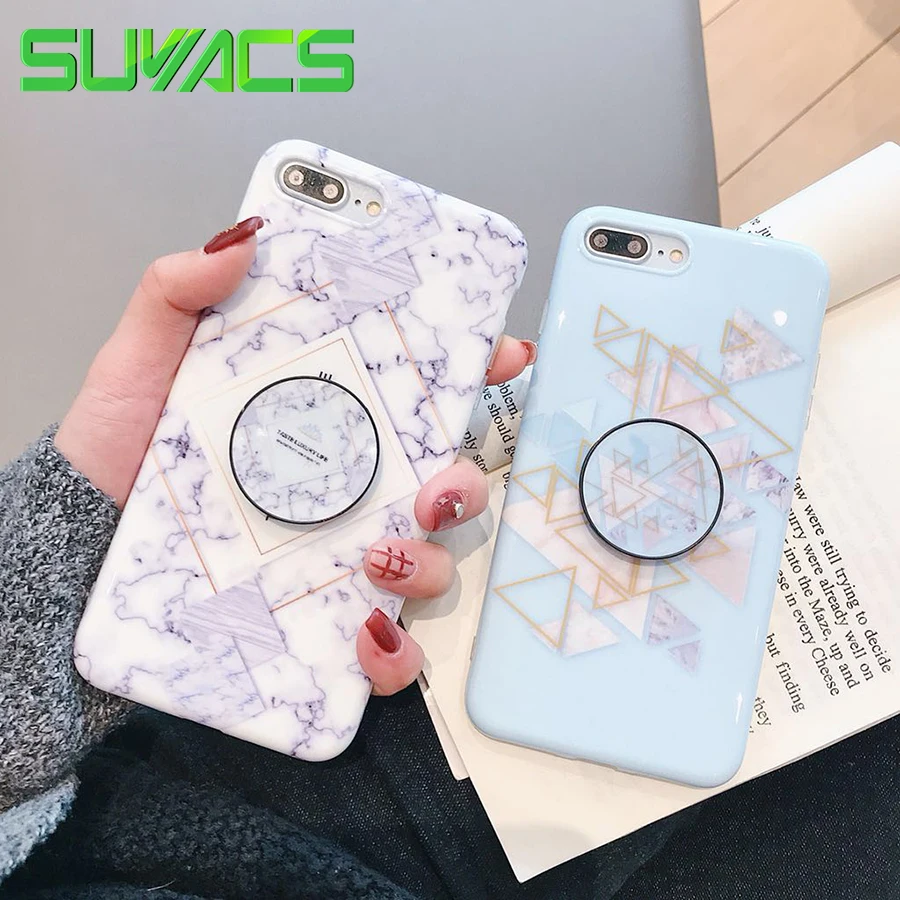 

SUYACS Geometric Marble Kickstand Phone Case For iPhone XR X XS Max Case For iPhone 7 8 Plus Phone Holder Grip Soft Phone Cover