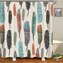 Красочные перо занавеска для душа животные перо Vaned типы печати ткань Ванная комната Декор набор с Крючки