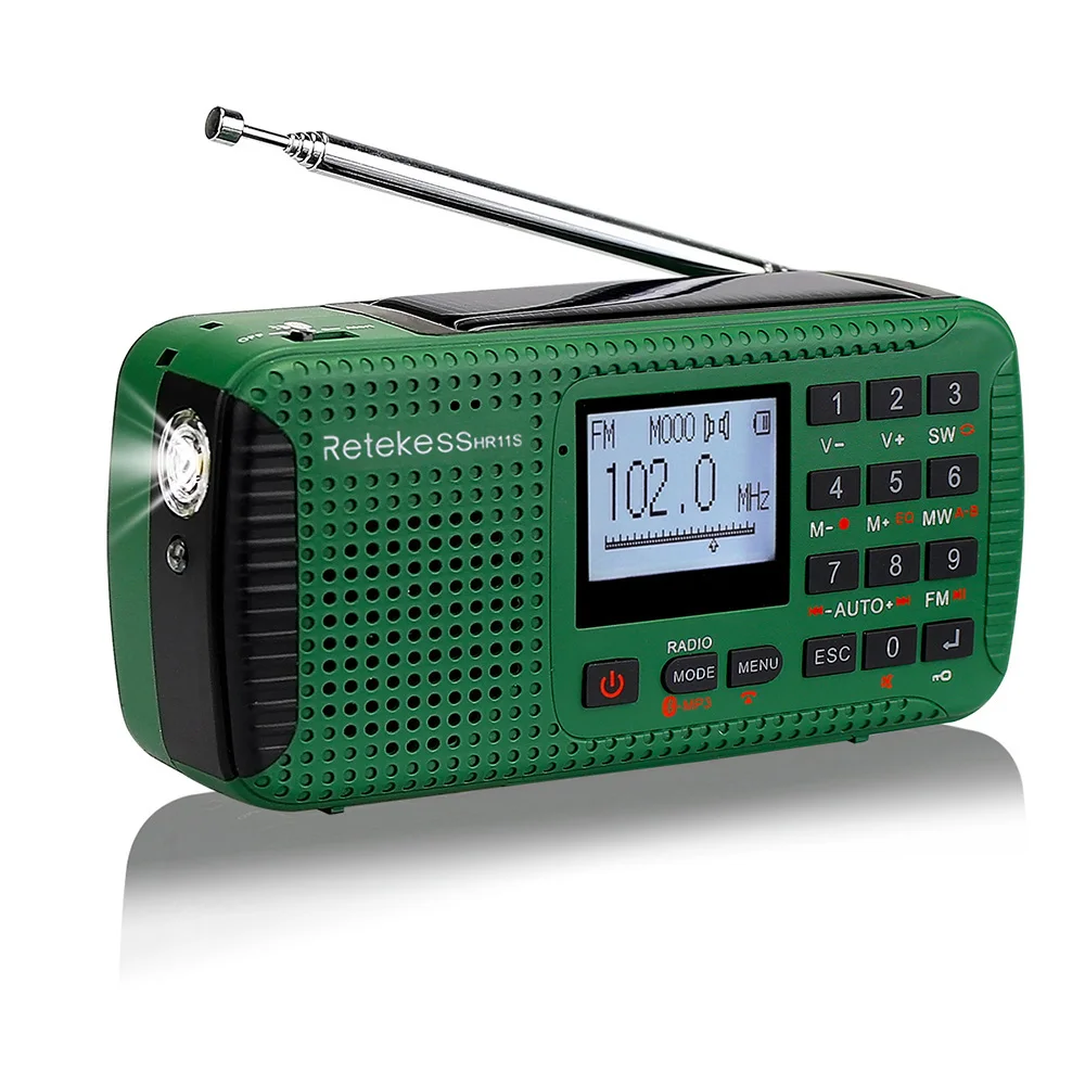 

RETEKESS HR11S Portable Radio Hand Crank Solar Emergency Radio Receiver FM/MW/SW w/ TF Bluetooth MP3 Player Digital Recorder