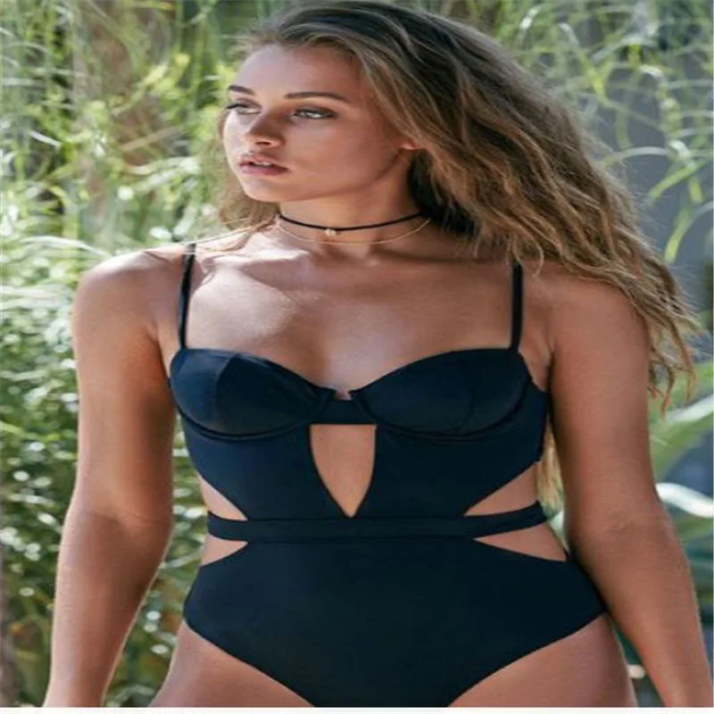 

2018 New One Piece Biniki Sexy Black Summer Push Up Padded Bikini Swimwear Women Swimsuit Bathing suit Biquini