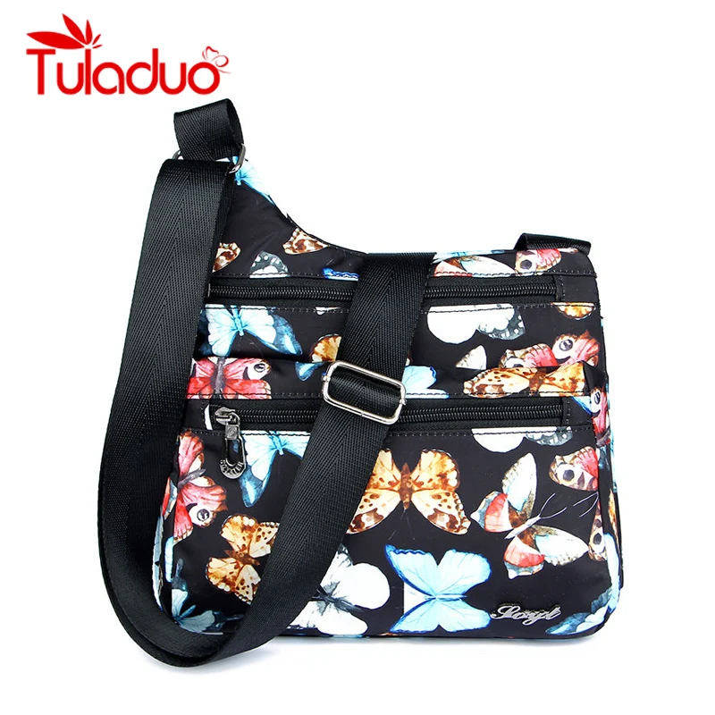 

Design Female Messenger Bags Women Flower Butterfly Printed Waterproof Nylon Shoulder Bags Retro Crossbody Bag Bolso sac a main