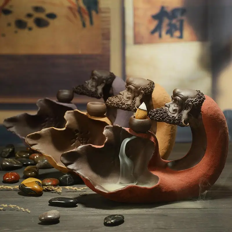 

The Old Monk Backflow Incense Burner Smoke Waterfall Incense Holder Mountain River Handicraft Incense Holder Ceramic Censer