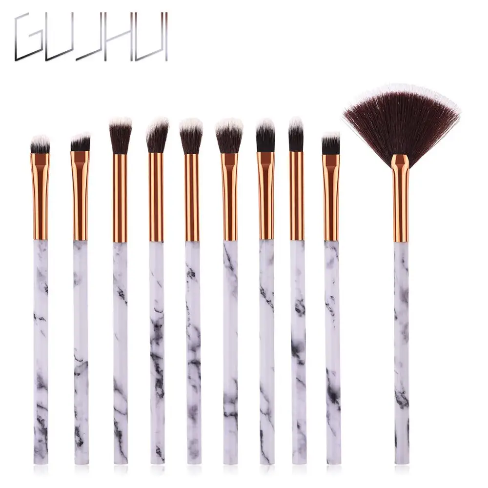 

GUJHUI 10pcs Marble makeup brushs set beauty makeup powder brush fan