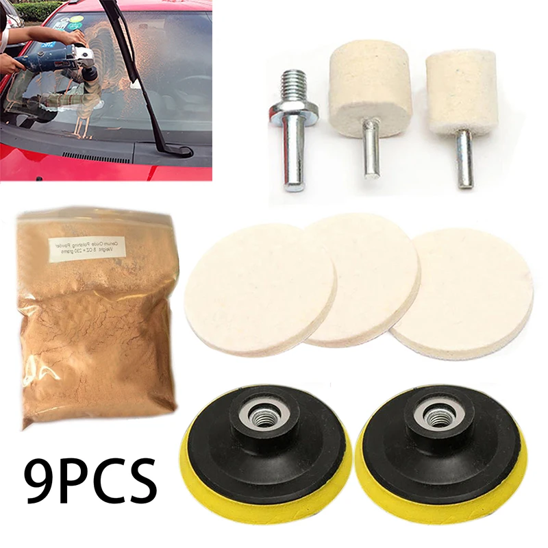 

9Pcs 230g Cerium Oxide Power Kit + 75mm Polishing Pads For Car Windscreen Glass
