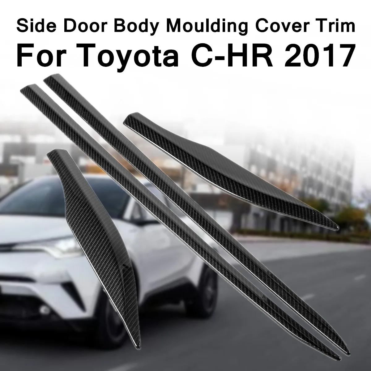 

for Toyota C-HR 2017 Car Side Door Body Moulding Cover Trim Black Carbon Fiber Style ABS Easy Install Eye-catching Personalize