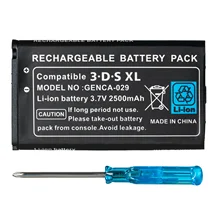 Ostent bateria recarregável para nintendo, bateria de íon de lítio 2500mah 3.7v + kit de ferramentas para nintendo 3ds ll/xl