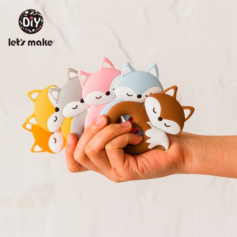 Let's Make детский Прорезыватель грызунов от 4 до 6 месяцев животные мультфильм пищевой ПВХ бесплатно 1 шт. лиса Прорезыватель зубов игрушки силиконовые прорезыватели