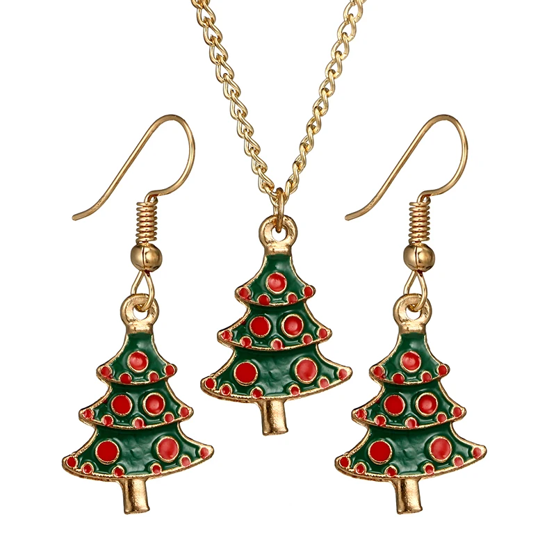 Alloy Enamel Christmas Tree Jewelry Sets Long Necklace Jewelry Set Earrings Cute Jewelry For