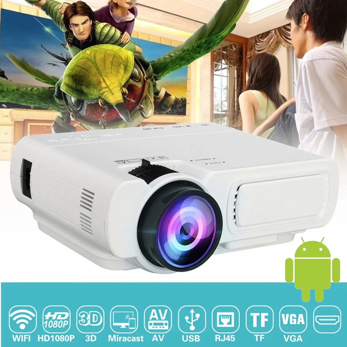 

Mini Projector T5 LCD 7000 Lumens 1080P Full HD Wifi bluetooth Home Theater Android 6.0 Audio Speaker Home Theater Cinema