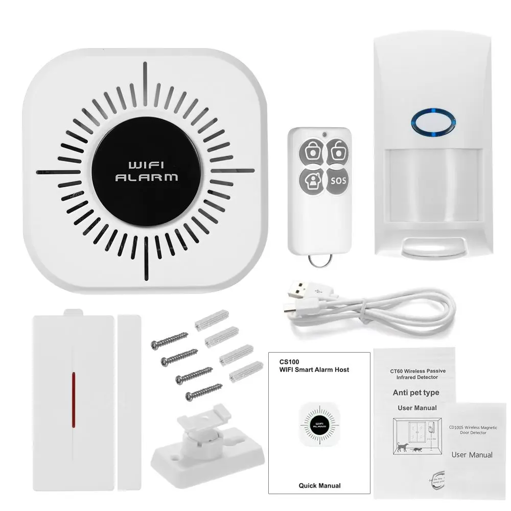 2.4G WIFI Smart Home Security Alarm System Kits Alarm Host Window Door Sensor PIR Sensor Remote Controller APP Control 2.4G WIFI Smart Home Security Alarm System Kits Alarm Host Window Door Sensor PIR Sensor Remote Controller APP Control