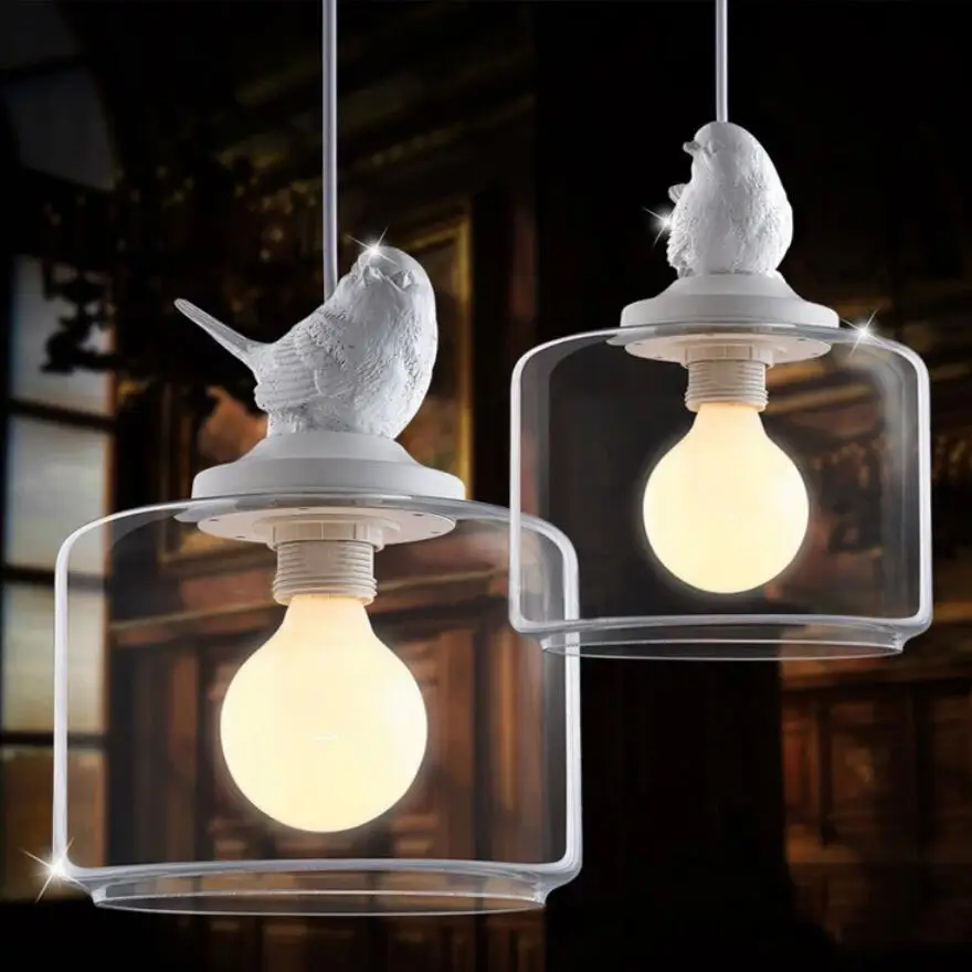 

European Creative Bird Chandelier Led Lamps Living Room Led Chandelier E27 Led Light Retro Art Glass Led Lustre Chandeliers Z40