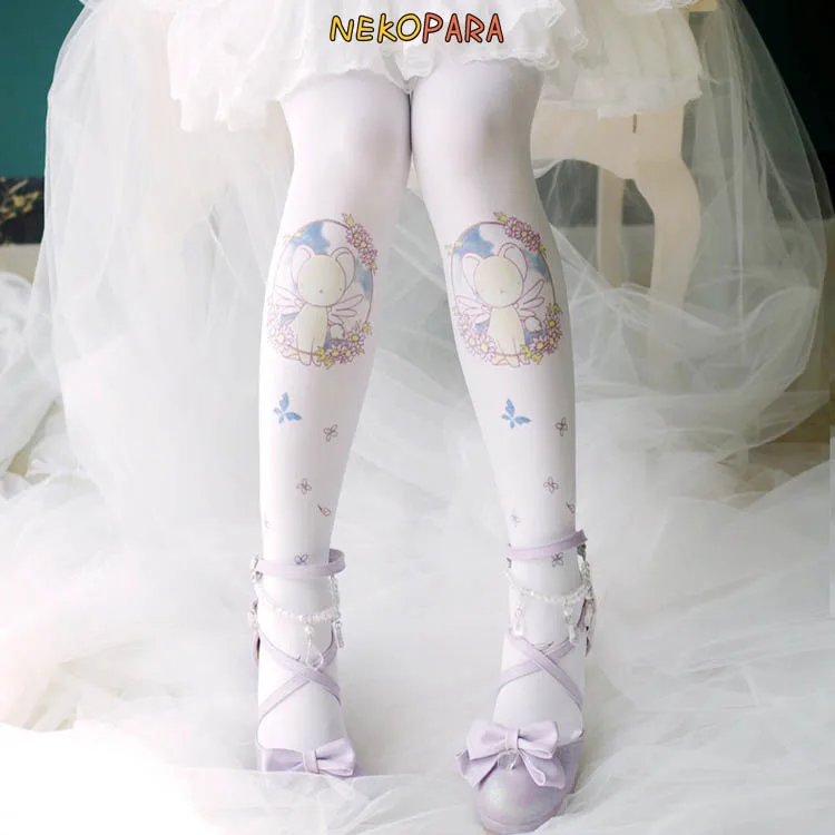 Карта аниме Captor Sakura Kero Kawaii женские бархатные колготки Милые Лолита колготки цвет белый