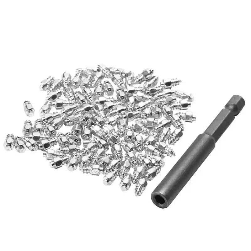 

100 Pcs Stud Screw 9mm + 1 Pc Drill Sleeve, Auto Car SUV ATV Anti-Slip Screw Stud Wheel Tyre Snow Tire Spikes Trim Auto Access