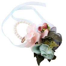 Искусственный цветок браслет на запястье с жемчужиной ленты стрейч браслет ручной работы цветок запястья корсаж для свадебного фестиваля
