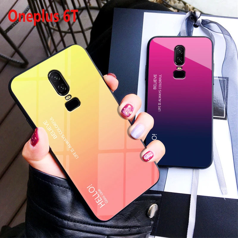 

One Plus 6 Case One Plus6T Gradient Aurora Tempered Glass Back Cover Hard Case For Oneplus 6 6T Oneplus6 Phone Cases