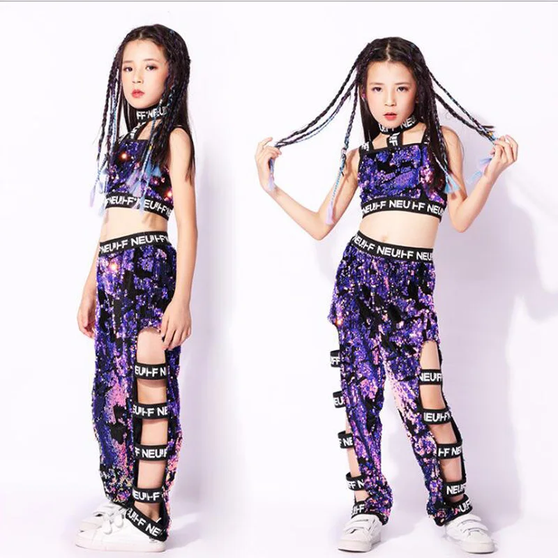 

Children Sequined Ballroom Jazz Hip Hop Dance Competition Costumes Tops+Pants Girls Party Stage wear Dancing Wear Outfits