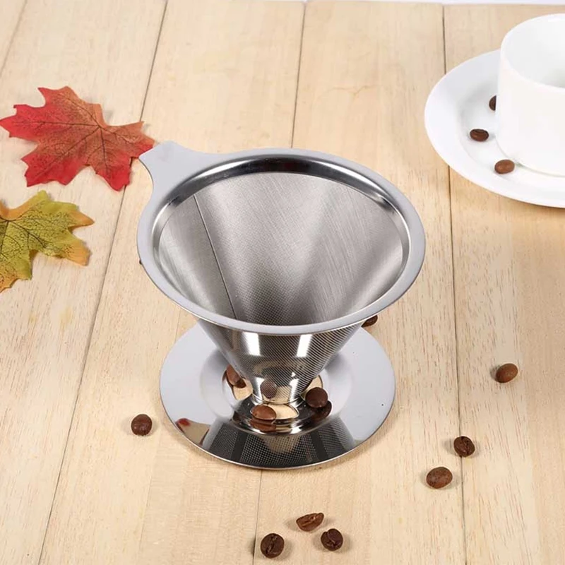 

Cone Shaped Stainless Steel Coffee Dripper Double Layer Mesh Filter Basket Home Kitchen Tool Coffee Accessories