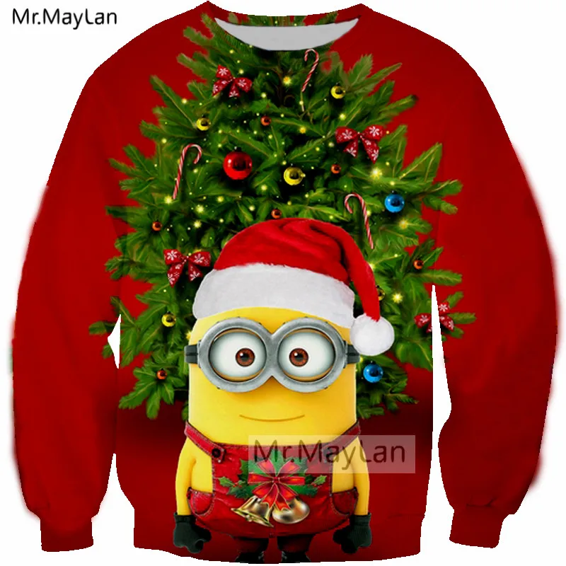  3D Print Christmas Sweatshirts Cartoon Cute Minions Drinking Milk Men/Women Kawaii Coat Boys Hiphop Clothes Male Outfits 5XL