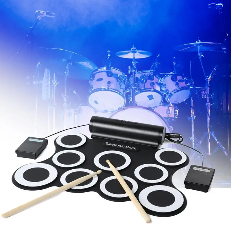 

Electronic Drum Pad 9 Pad Foldable Electronic Drum Set 9 Silicon Drum Pads 12 Demo Songs 7 Kinds Of Drumbeats