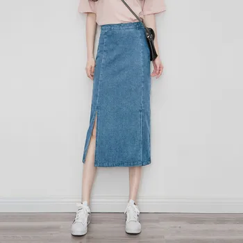 

Spring Summer Fashion Women Blue Black High Waist Denim Skirt Vintage Split Bodycon Skinny Female Straight Skirts
