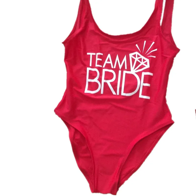 TEAM BRIDE Print One Piece Swimsuit Sexy Thong Swimwear Women