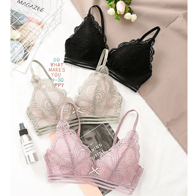 Женский кружевной бюстгальтер с пуш ап Bralette Thin3/4 чашечками модное беспроводное