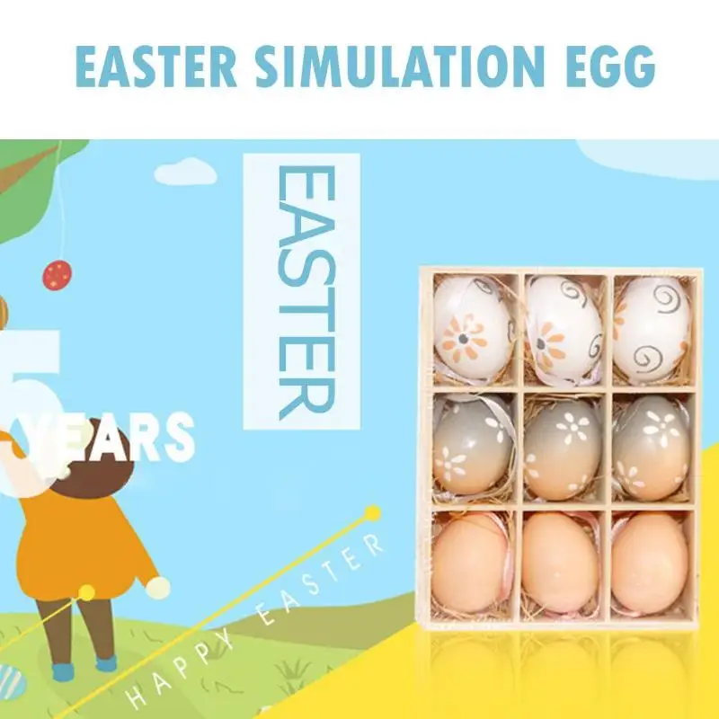  9pcs/Box Easter Simulation Egg Child DIY Eggs Painted Toys Artificial Eggs DIY Painting Easter Egg Educational Toy