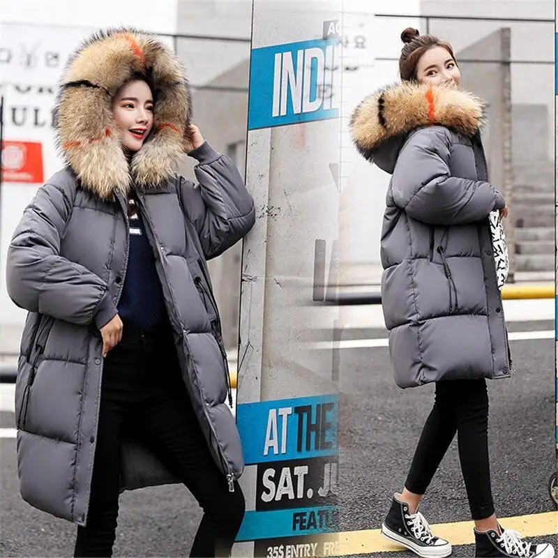##BUY MISS M Winter Loose Down Jacket Women Long Warm Cotton Thicken Coat Winter Jacket Women Faux Fur Collar Hooded Female