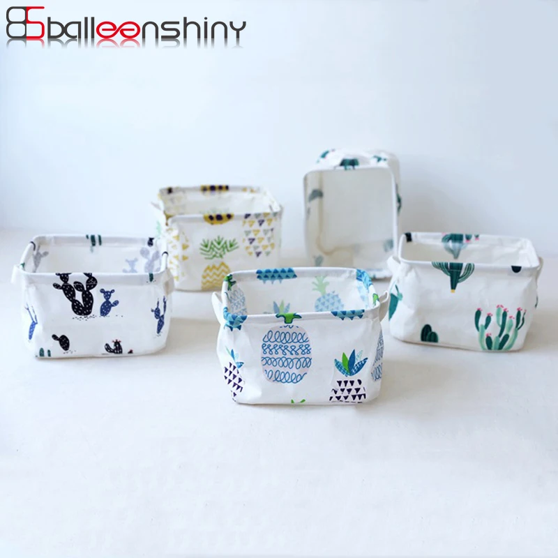 

BalleenShiny Polyester Cartoon Cactus Storage Basket Desktop Office Stationery Toy Organizer Folding Gadgets Neaten Container