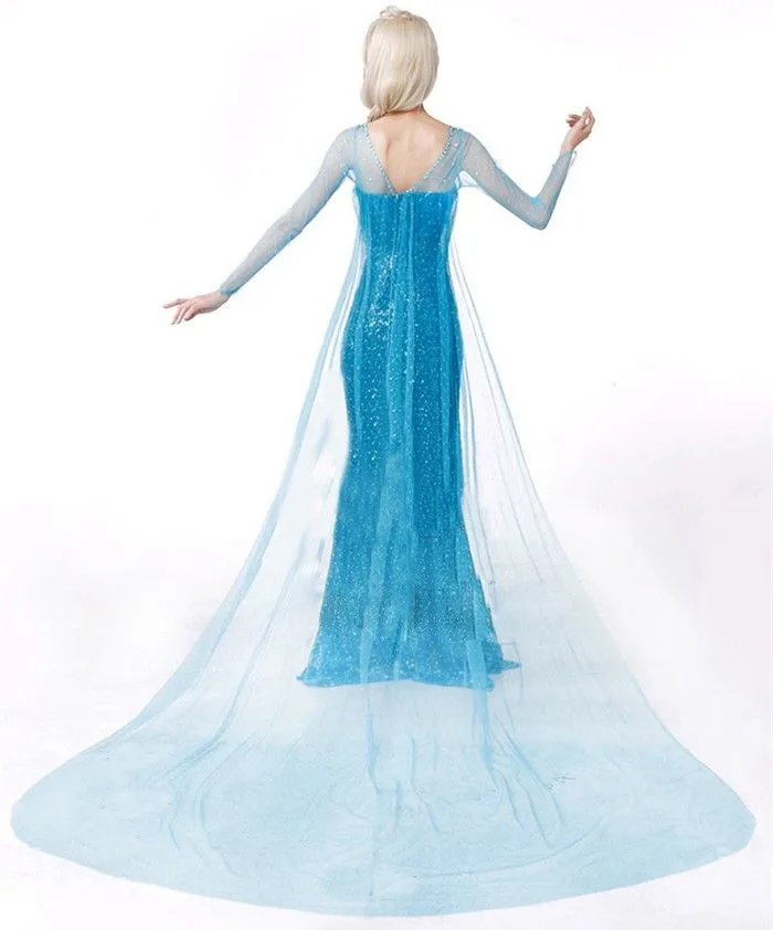Hot Sales Elsa Queen Adult Women Dress Costume Cosplay Flowery Fancy Party Gown Dresses Vestido Blue
