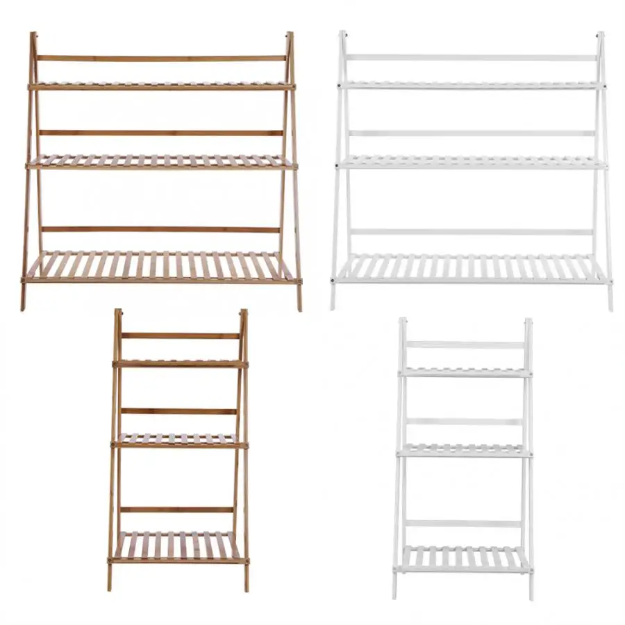 Полка для растений, 3 уровня, Бамбуковая полка для хранения, для балкона, мясистый напольный стеллаж, складной цветочный горшок, подставка для растений, полка для цветов