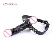 Adult Games Mouth Gag Dildo Head Strap on Lengthen Double Ended Dildo Gag Lesbian Masturbation Simulation Penis Bdsm Bondage O2