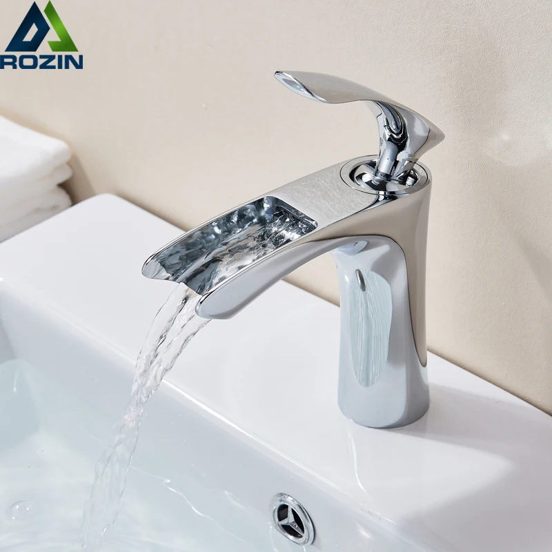 Brass Bathroom Sink Faucet Basin Vanity Waterfall Spout Single Handle Mixer Tap 