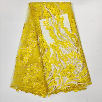 

2019 New Style French Net Lace Fabric 3D Flower African Tulle Mesh Lace Fabric High Quality Nigerian Embroidery Lace Fabrics