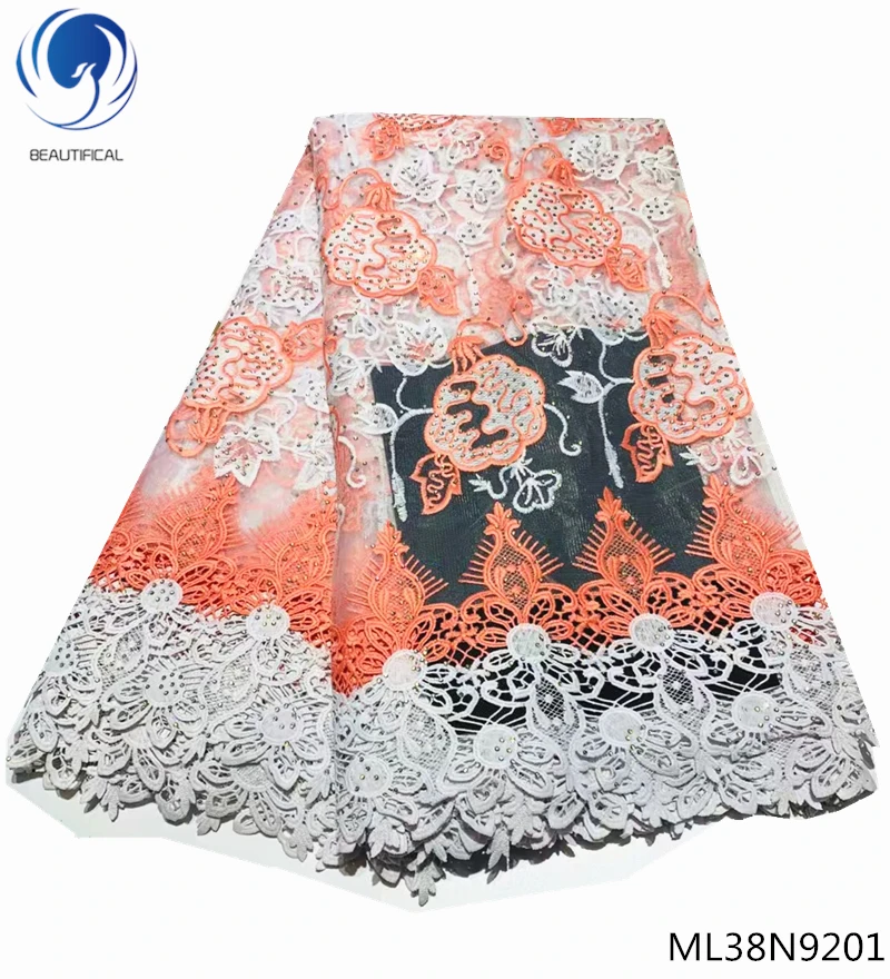 

BEAUTIFICAL stones french african lace tulle mesh fabric with stones tulle cord net lace french ML38N92