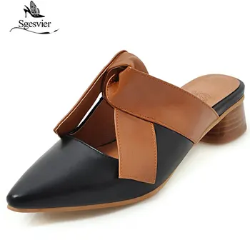 

Sgesvier Plus size 34-48 New shoes women sandals 3cm square heel summer women mules fashion ladies dress pointed toe shoes G150