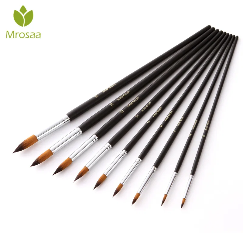 Beste 9 stks Lange Handvat Schilderij Borstel Haak Lijn Pen Zwart Art Supplies Tekenpen Aquarel Acryl Olie Kwast Nylon haar Borstel