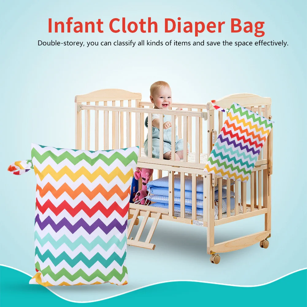 

1PC Wave pattern Reusable Waterproof Fashion Wet Dry Diaper Bag one Pocket Cloth Handle Wetbags 30*40CM Wholesale