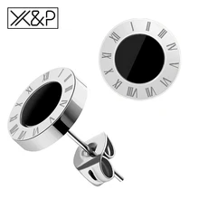 X& P серьги-гвоздики из нержавеющей стали розового золота и серебра для женщин, модные ювелирные изделия, милые круглые маленькие хрустальные римские серьги с цифрами