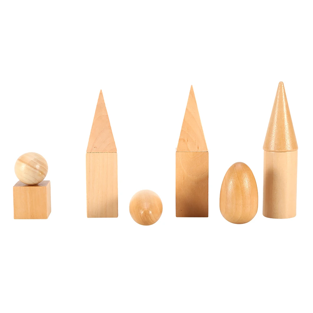 Kids Wooden Geometric Solids Shapes 3-D Shapes Montessori Learning Education Puzzle Math Toys For Children Christmas Gift