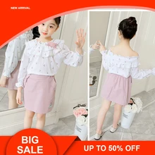 Baby Girls Clothing Sets New Style Skirt Suit Girl Sexy Word Collar Doll Shirt Two-piece Breathable Princess Skirt Suit girl winter suit 2018 girls winter two piece suit gilrs coat plus velvet with cloak girls skirt pants leopard skirt culottes